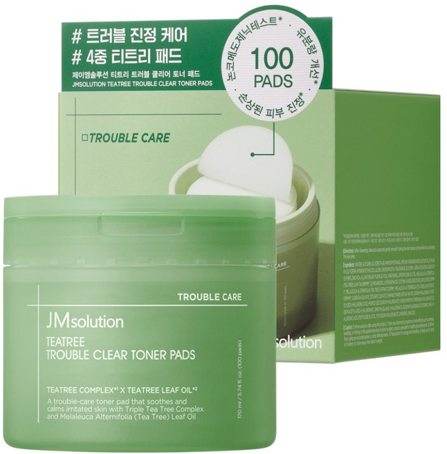 제이엠솔루션 티트리 트러블 클리어 토너 패드 170ml, 1개, 100매입