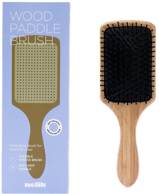 넬릭 우드 사각 패들 쿠션 두피 마사지 브러쉬, 1개, 브라운