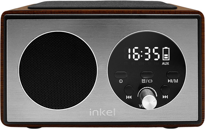 인켈 휴대용 시스템 올인원 미니 무선충전 오디오 블루투스 스피커, IK-BT33C, 월넛