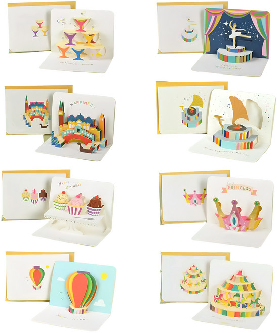 생일 감사 축하카드 8종 세트, 혼합색상, 1세트