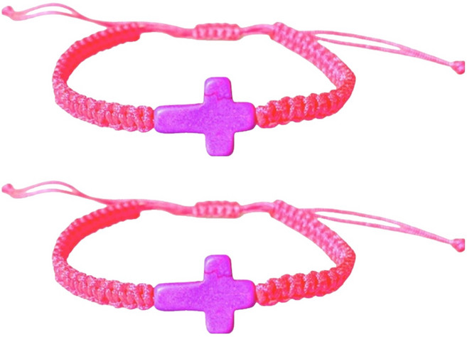 로시테라 귀여운 십자가 팔찌, 로즈레드, 2개