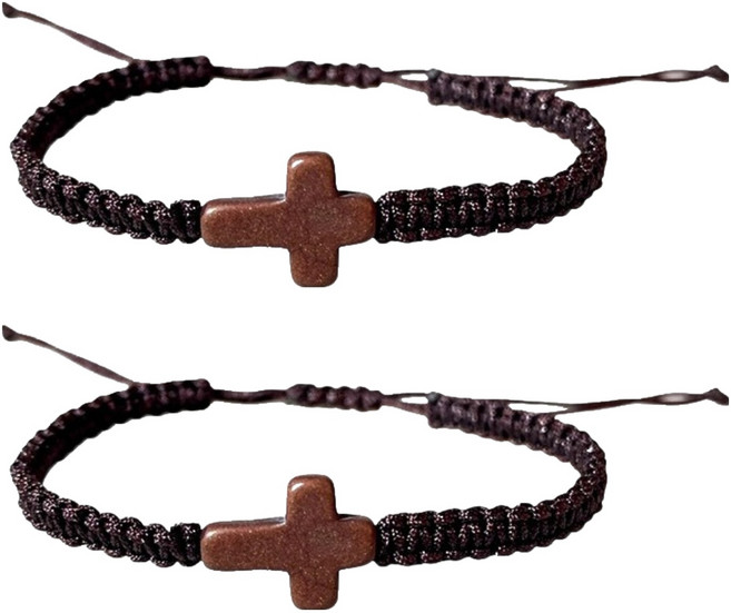 로시테라 귀여운 십자가 팔찌, 브라운, 2개
