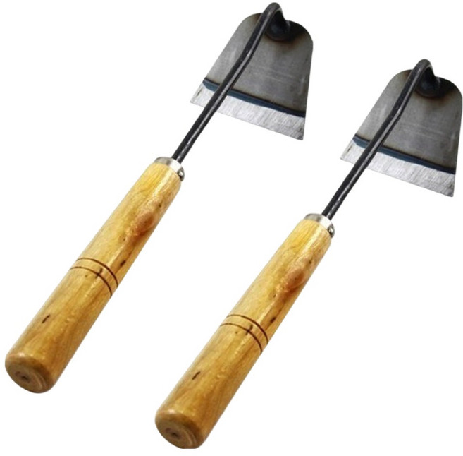 방그리 나무 손잡이 잡초 제거 좁은 사각형 괭이, 2개