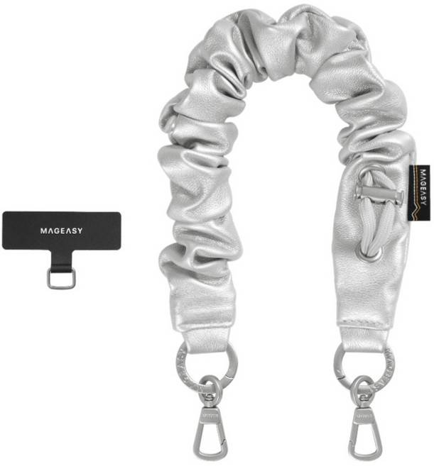 MAGEASY Scrunchie Wrist Strap 手腕掛繩掛繩片組, 皮革銀, 1組