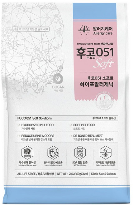 바우와우 후코051 전연령용 강아지 소프트 하이포알러제닉 사료, 1개, 1.2kg, 연어