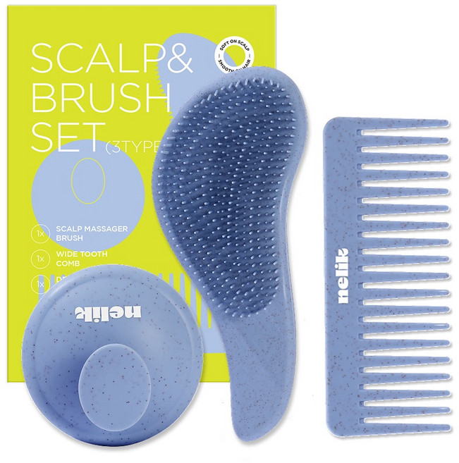 넬릭 올인원 헤어 케어 브러쉬 3종 세트, 1세트, 블루