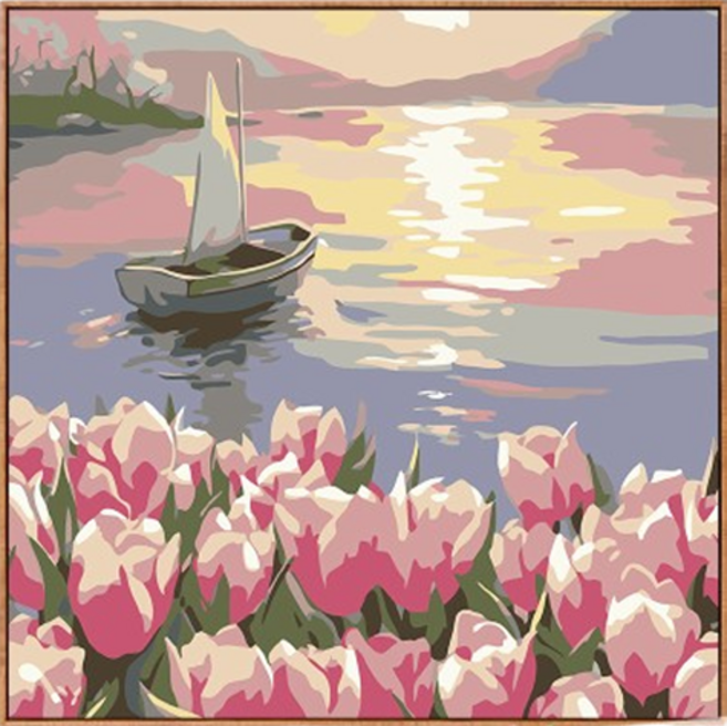 포텐키트 풍경의 유화그리기 캔버스 + 지지등판 + 페인트 + 붓 세트 20 x 20 cm, 스타일4, 1세트