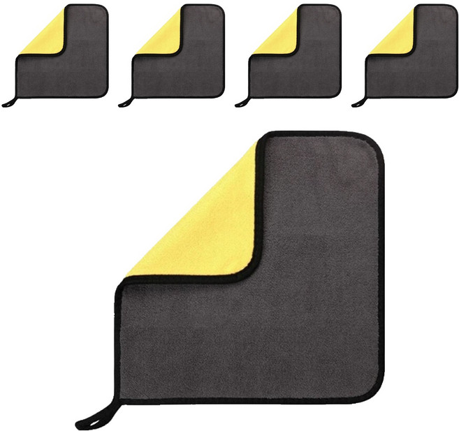 앞날창창 차량용 극세사 세차 물기제거 양면 타월, 옐로우, 5개