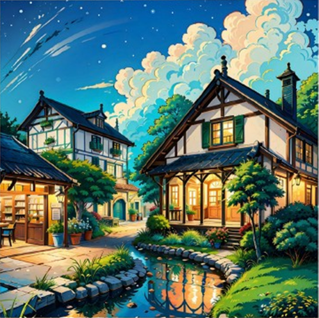 포텐키트 풍경의 유화그리기 캔버스 + 지지등판 + 페인트 + 붓 세트 20 x 20 cm, 스타일11, 1세트