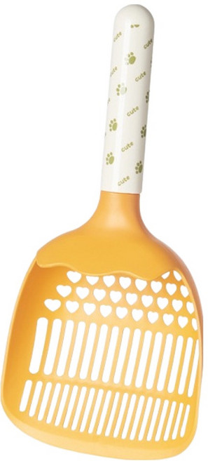 파스텔펫 고양이 패턴핸들 화장실 모래삽, 옐로우, 1개