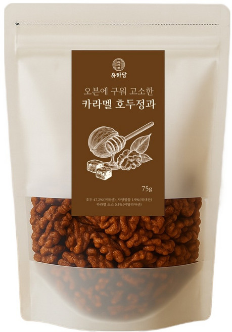 유하담 오븐에 구워 고소한 카라멜 호두정과 호두강정, 75g, 1개