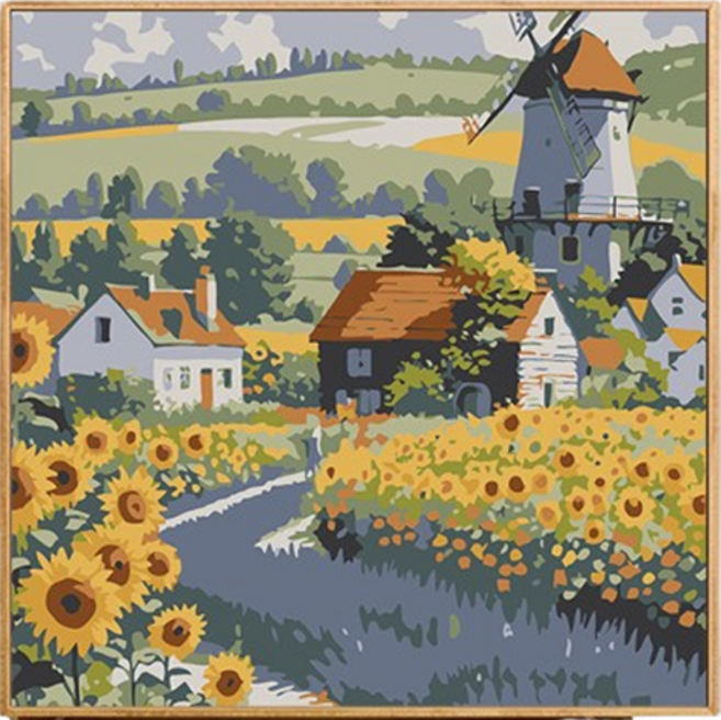 포텐키트 풍경의 유화그리기 캔버스 + 지지등판 + 페인트 + 붓 세트 20 x 20 cm, 스타일19, 1세트