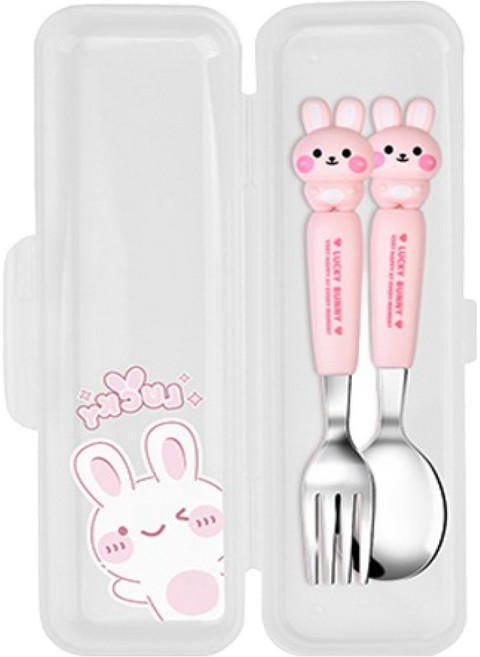 큐트미 유아용 스푼포크 세트 MP499, 핑크토끼, 1세트, 스푼 + 포크 + 케이스