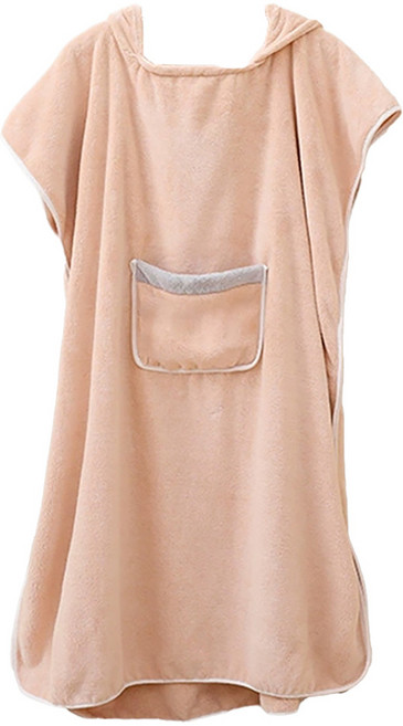 QIDINA 奇蒂可 超吸水粉嫩親子珊瑚絨浴衣浴巾 G 成人款, 淺咖啡色, 1件