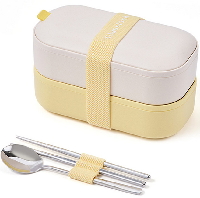 글라스락 조이밴드 2단 런치박스, 크림레몬, 1개