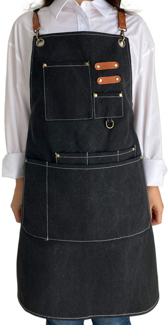 한스갤러리 이니셜 카페 단체 캔버스 바리스타 앞치마, 블랙, 1개