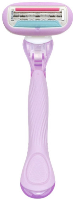 바롬몰 여성용 5중날 긁힘방지 면도기 롱 퍼플헤드 5.5 x 13.8 cm + 블레이드 세트, 1개입, 1개
