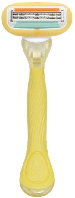 바롬몰 여성용 5중날 긁힘방지 면도기 롱 옐로우헤드 5.5 x 13.8cm + 블레이드 세트, 1개입, 1개