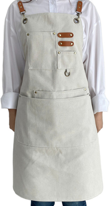 한스갤러리 이니셜 카페 단체 캔버스 바리스타 앞치마, 아이보리, 1개