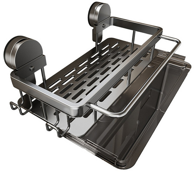 吸盤系列 水槽瀝水收納架, 1個, 太空鋁色, 1層