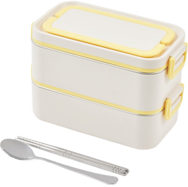 글라스락 더블클립 2단 런치박스, 크림레몬, 1개