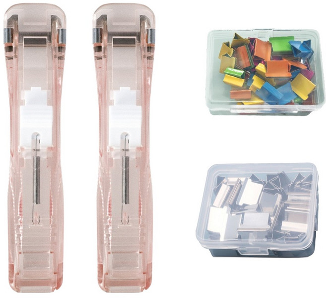 문구담 푸시 기본 클립 + 컬러 클립 + 클립퍼 연핑크 2p 세트, 1세트