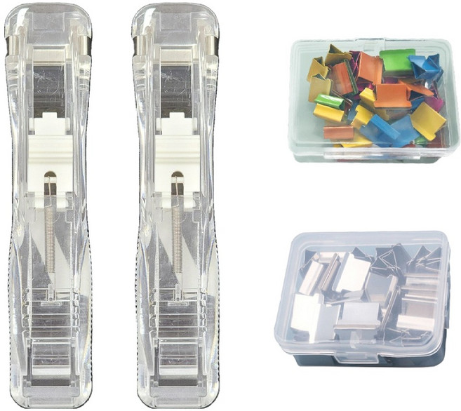 문구담 푸시 클립퍼 2p + 기본 클립 + 컬러 클립 투명 세트, 1세트