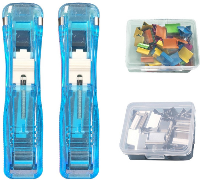 문구담 푸시 클립퍼 2p + 기본 클립 + 컬러 클립 파란색 세트, 1세트