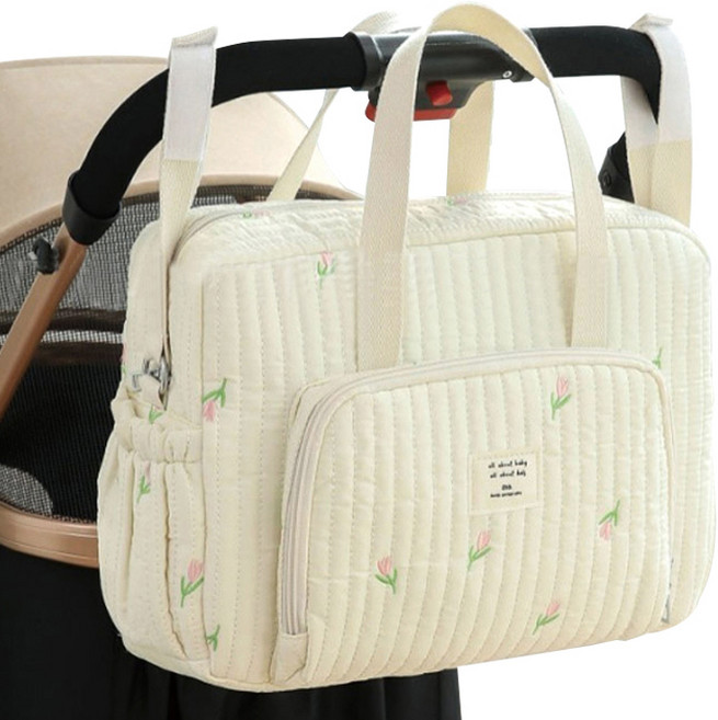 러블리 누빔 유모차 걸이 다용도 수납가방, 꽃무늬 아이보리, 1개