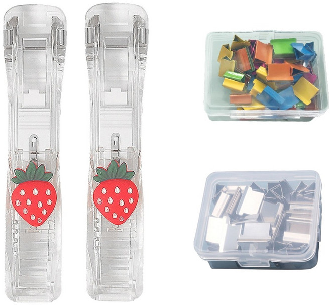 문구담 푸시 클립퍼 2p + 기본 클립 + 컬러 클립 세트 딸기, 1세트