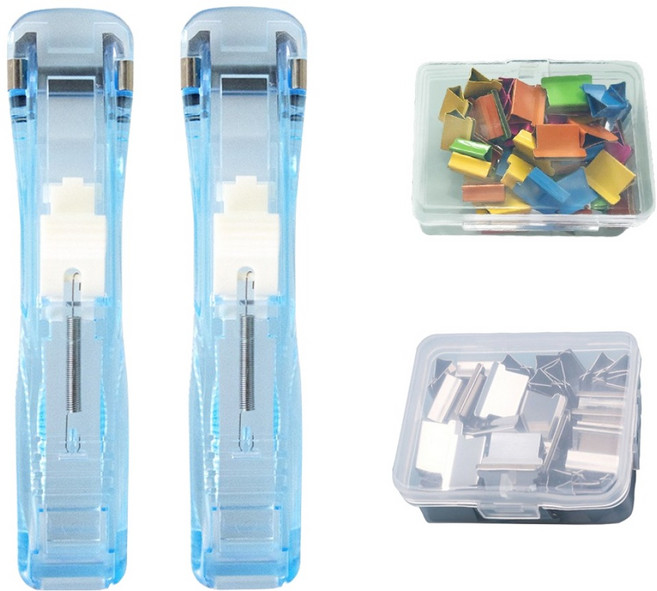 문구담 푸시 클립퍼 2p + 기본 클립 + 컬러 클립 하늘색 세트, 1세트