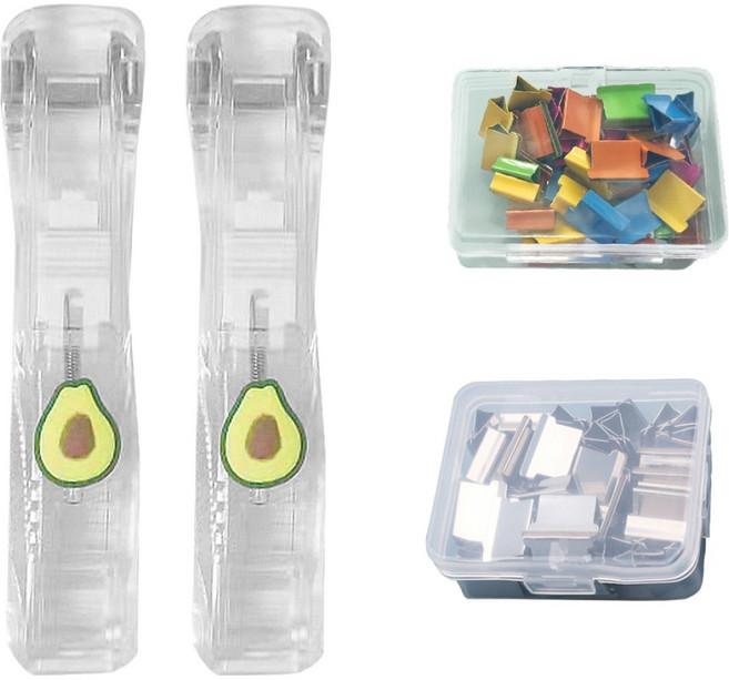 문구담 푸시 클립퍼 2p + 기본 클립 + 컬러 클립 세트 아보카도, 1세트