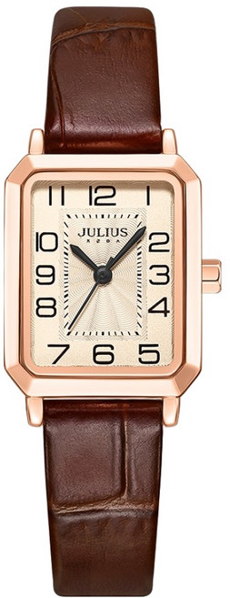 JULIUS 聚利時 女用皮革錶帶方形手錶 JAT-015B