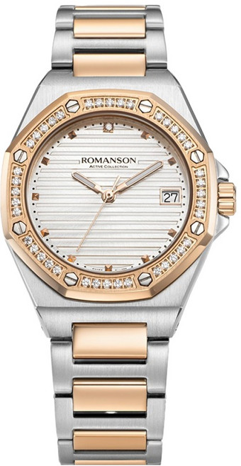 ROMANSON 女用 Ode à l'Octogone 八角形水晶錶圈鑽石腕錶 RWRMQL5BS003CRWH0