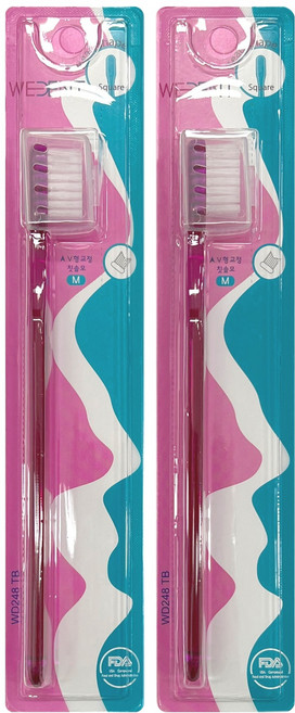 위덴 사각헤드 교정 일반모 칫솔 플럼 M, 1개입, 2개