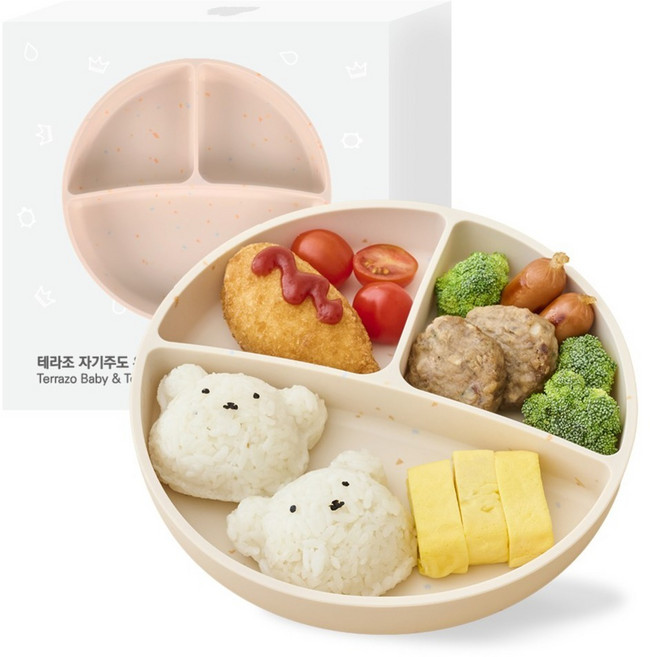 리틀클라우드 유아용 실리콘 테라조 자기주도 식판, 혼합색상, 600ml, 1개