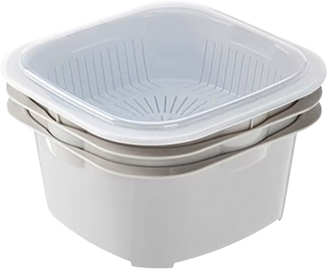 SHIMOYAMA 多功能保鮮瀝水籃3件組 附蓋, 灰色, 1組