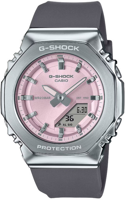 CASIO 卡西歐 G-SHOCK 金屬質感八角髮絲紋雙顯錶 GM-S2110-4A