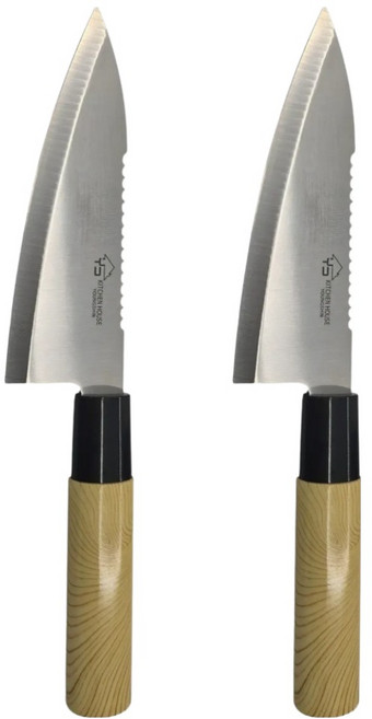 키친하우스 낚시용 캠핑용 생선손질칼, 나무무늬, 2개