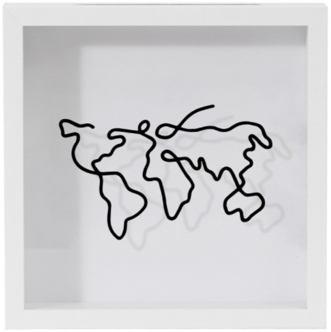 小麥購物 門票/明信片回憶儲存盒/相框式存錢罐 29 x 29cm 地圖, 白色, 1個