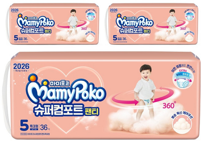 마미포코 슈퍼컴포트 팬티형 기저귀 남아용, 5단계, 108매