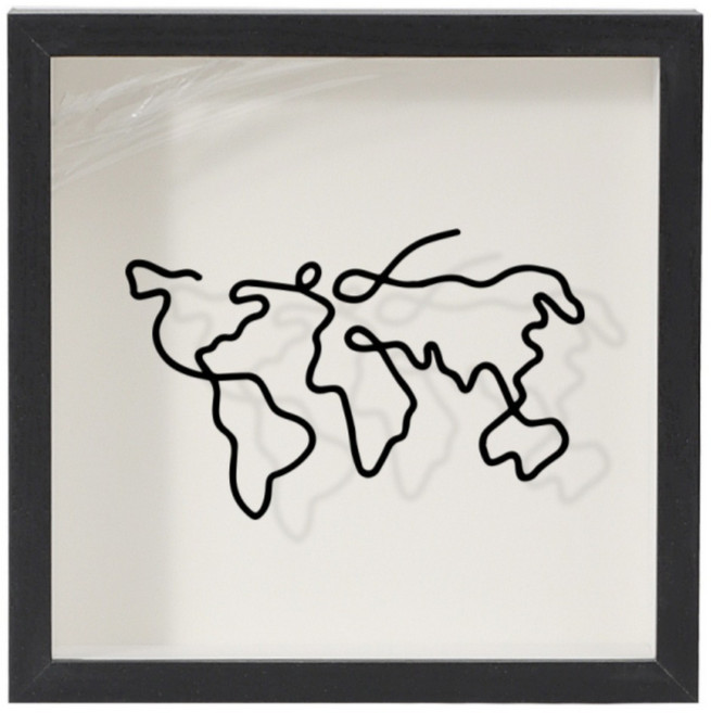 小麥購物 門票/明信片回憶儲存盒/相框式存錢罐 29 x 29cm 地圖, 黑色, 1個