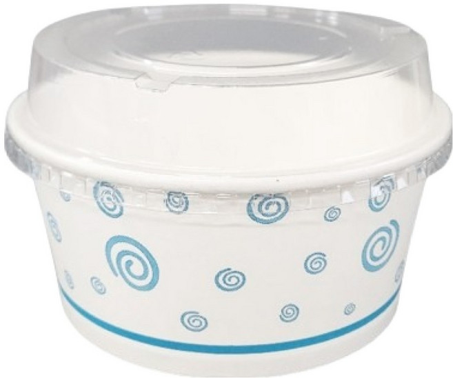 생활을그리다 종이용기 블루 패턴 520ml + 투명 PET 뚜껑, 1개, 50개입