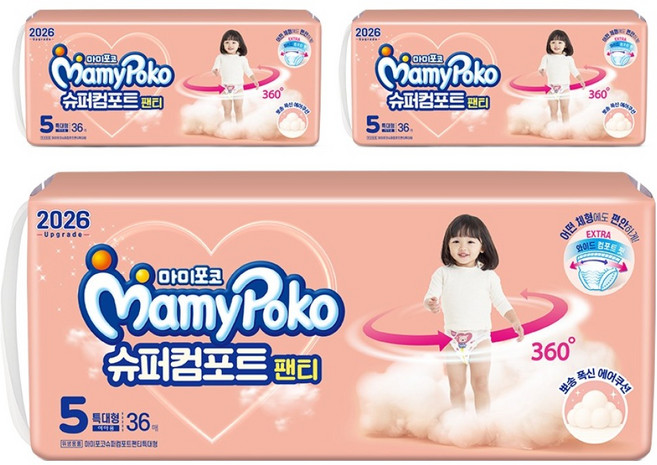 마미포코 슈퍼컴포트 팬티형 기저귀 여아용, 5단계, 108매