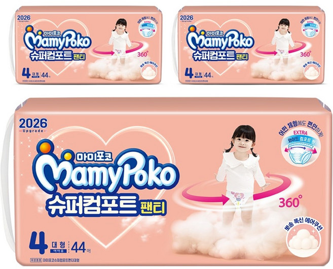 마미포코 슈퍼컴포트 팬티형 기저귀 여아용, 4단계, 132매