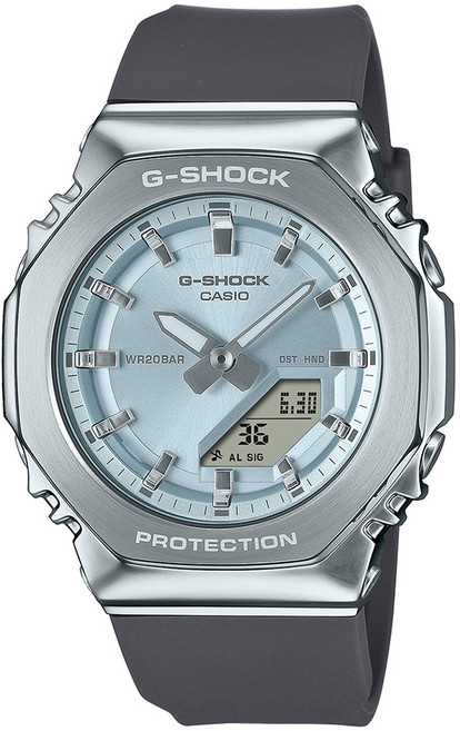 CASIO 卡西歐 G-SHOCK 金屬質感八角髮絲紋雙顯錶 GM-S2110-2A