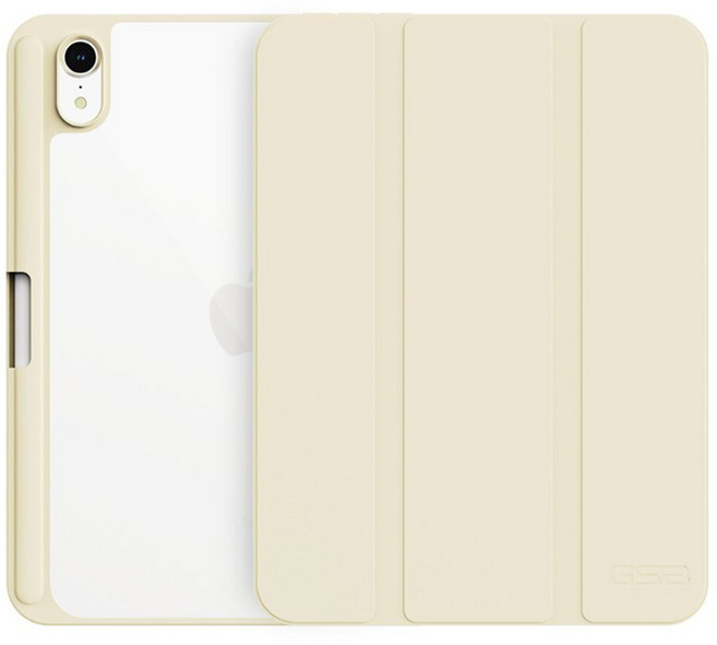 지에스비케이스 아이패드 애플펜슬 수납 클리어 하이브리드 케이스, 크림아이보리