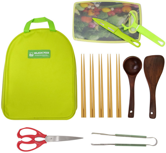 벅703 캠핑 키친툴 13종 세트, 혼합색상, 랜덤발송(감자칼, 과도, 집게, 도마), 1세트