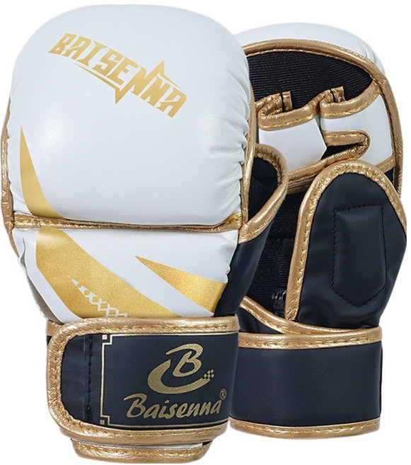 BAISENNA 남성용 mma 종합격투기 스파링 연습용 글러브 양손착용 세트, 02 흰색 + 금색, 1세트