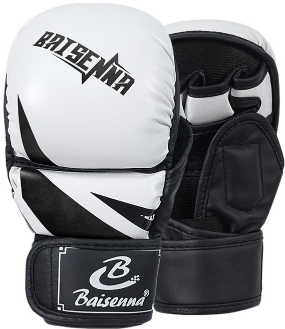 BAISENNA 남성용 mma 종합격투기 스파링 연습용 글러브 양손착용 세트, 04 흑백, 1세트
